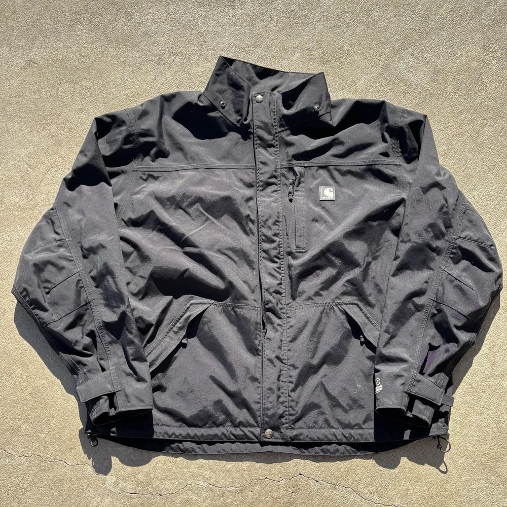 Carhartt Jacket Mens XL Black Waterproof Breathable Rain Shell Softshell J162